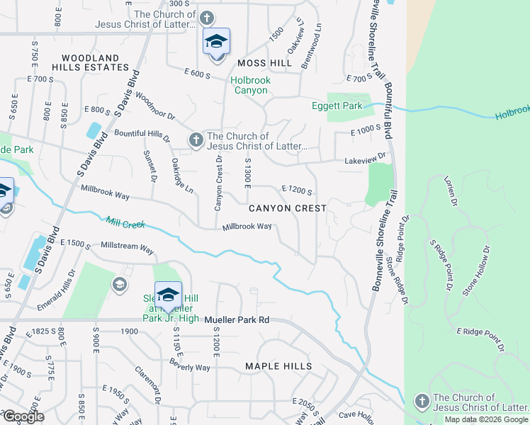 map of restaurants, bars, coffee shops, grocery stores, and more near 1364 Canyon Park Road in Bountiful