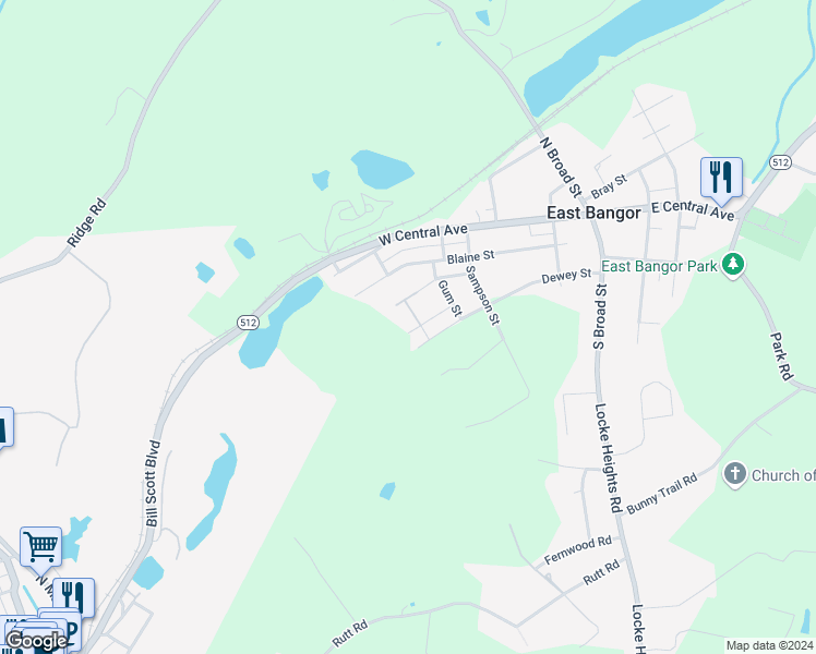 map of restaurants, bars, coffee shops, grocery stores, and more near 106 Stewart Street in Bangor