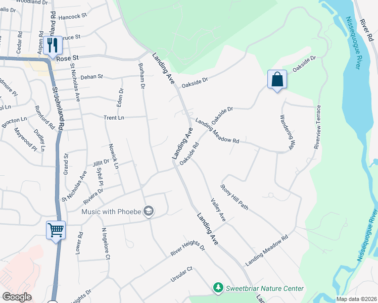 map of restaurants, bars, coffee shops, grocery stores, and more near 419 Landing Avenue in Smithtown