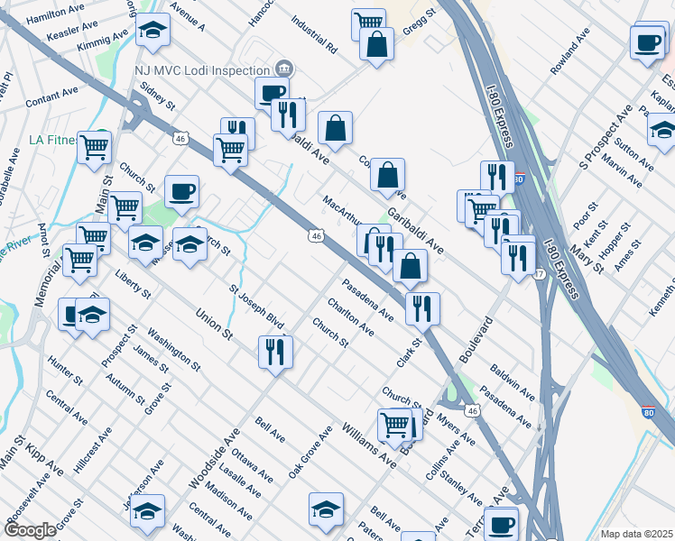 map of restaurants, bars, coffee shops, grocery stores, and more near 83 Christopher Street in Lodi