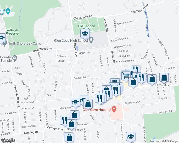 map of restaurants, bars, coffee shops, grocery stores, and more near 8 Sherwood Road in Glen Cove