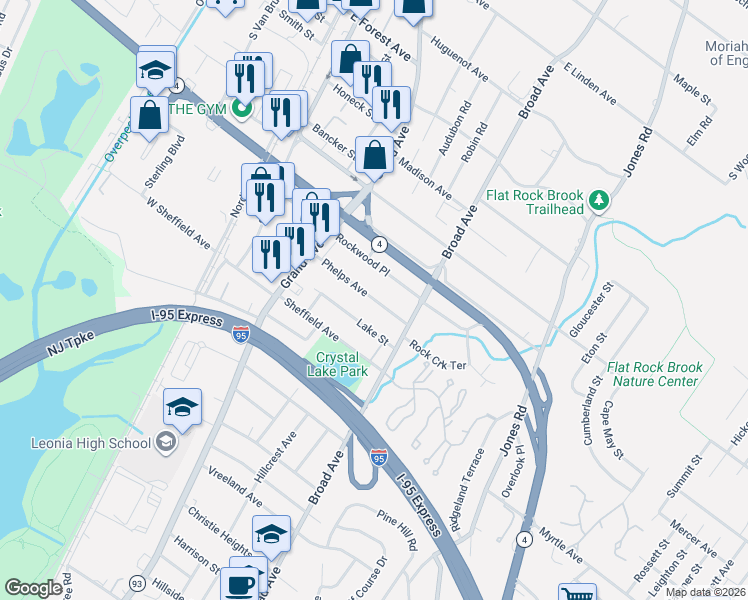 map of restaurants, bars, coffee shops, grocery stores, and more near 139 Phelps Avenue in Englewood