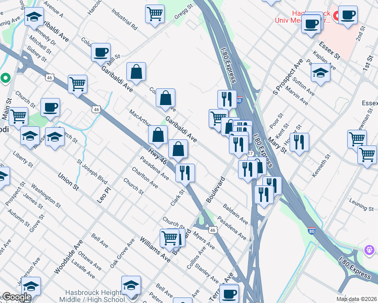 map of restaurants, bars, coffee shops, grocery stores, and more near 406 Garibaldi Avenue in Lodi