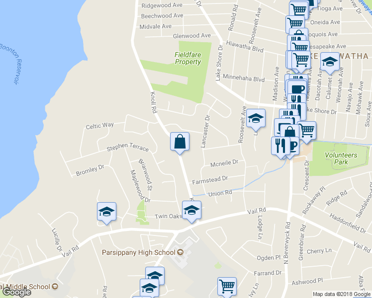 map of restaurants, bars, coffee shops, grocery stores, and more near 189 Knoll Road in Boonton