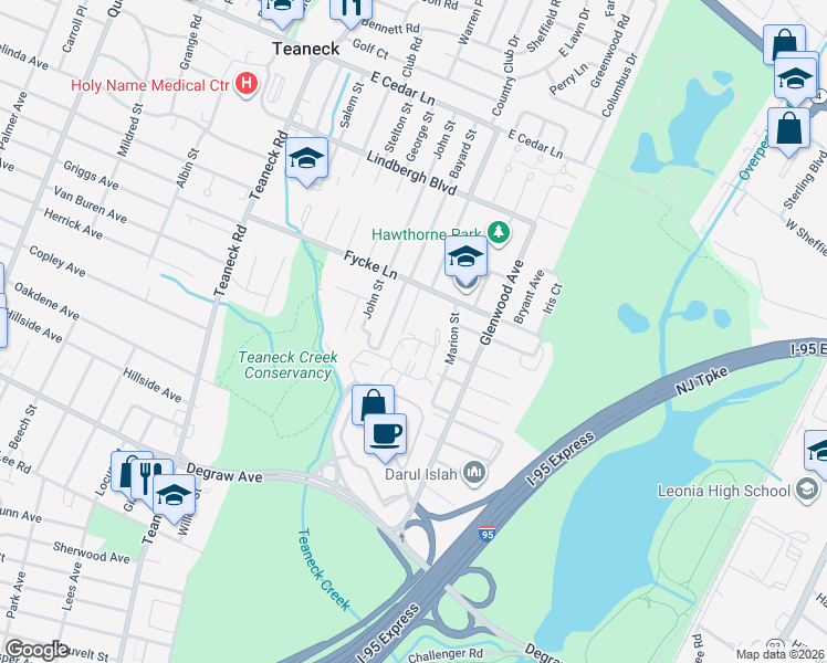 map of restaurants, bars, coffee shops, grocery stores, and more near 11 Eliot Court in Teaneck