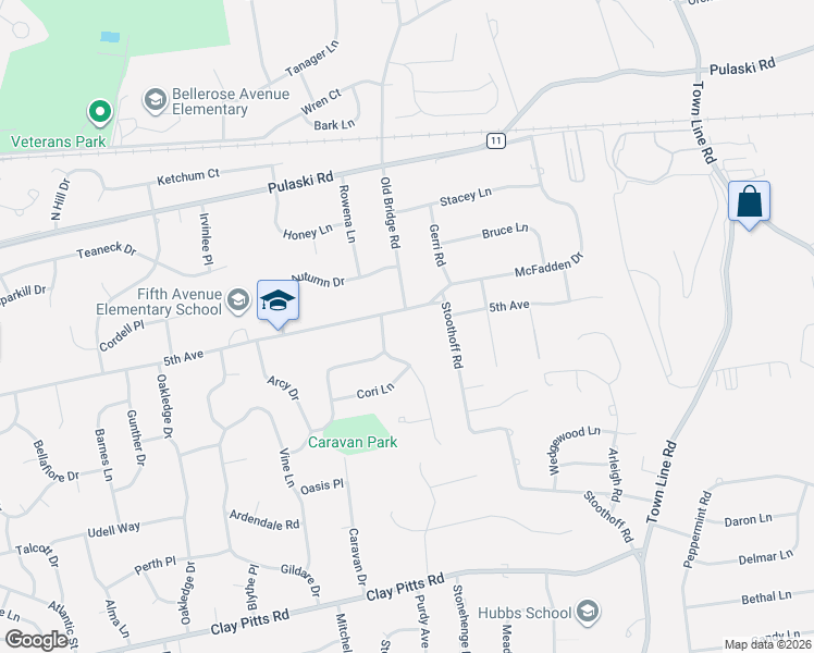 map of restaurants, bars, coffee shops, grocery stores, and more near 1192 5th Avenue in East Northport