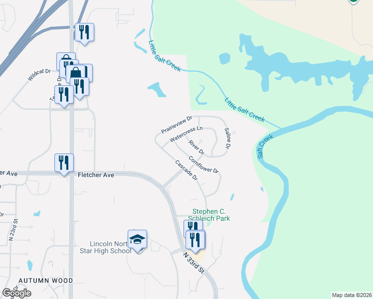 map of restaurants, bars, coffee shops, grocery stores, and more near 6531 River Drive in Lincoln