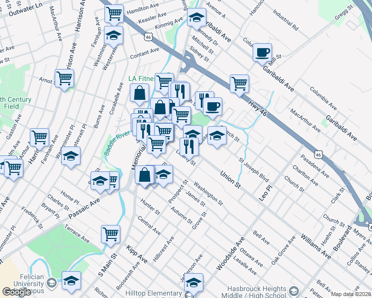 map of restaurants, bars, coffee shops, grocery stores, and more near 8 Union Street in Lodi