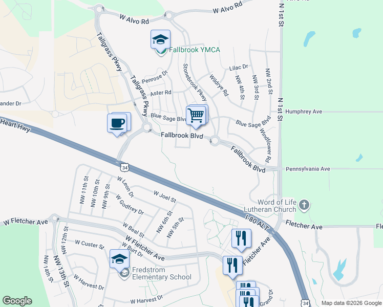 map of restaurants, bars, coffee shops, grocery stores, and more near 600 Clayton Drive in Lincoln