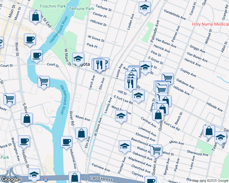 map of restaurants, bars, coffee shops, grocery stores, and more near 20 Hill Street in Bogota