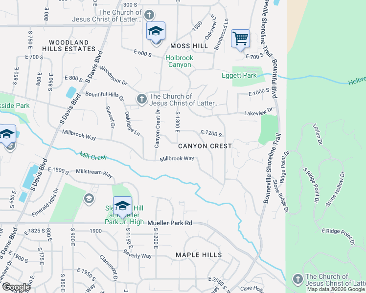 map of restaurants, bars, coffee shops, grocery stores, and more near 1298u Canyon Park Road in Bountiful