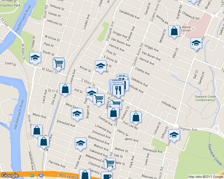 map of restaurants, bars, coffee shops, grocery stores, and more near 284 Farrant Terrace in Teaneck