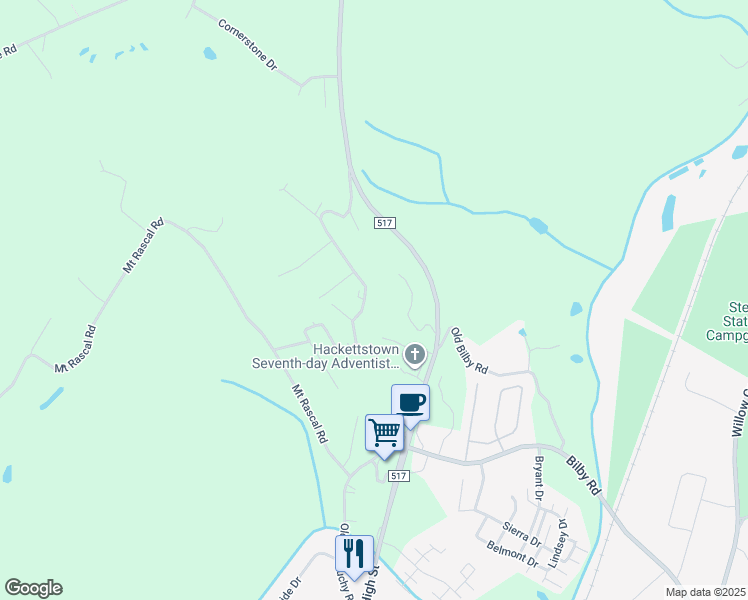 map of restaurants, bars, coffee shops, grocery stores, and more near 4 Ridge Lane in Hackettstown