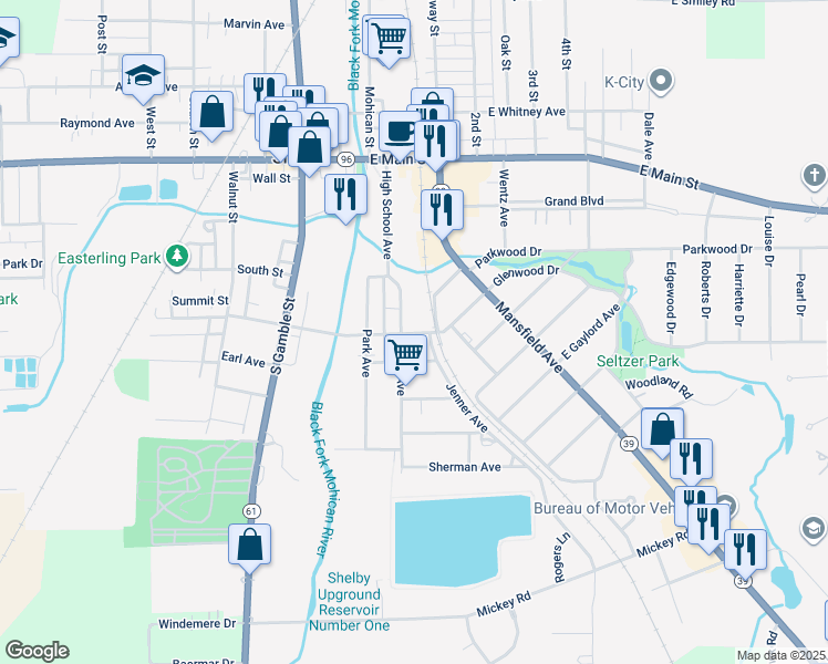 map of restaurants, bars, coffee shops, grocery stores, and more near 63 East Tucker Avenue in Shelby