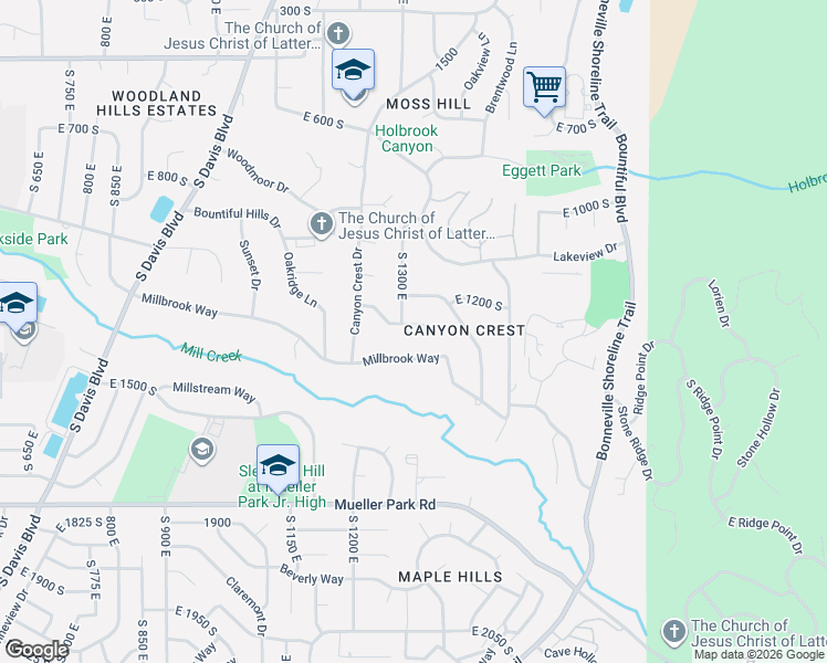 map of restaurants, bars, coffee shops, grocery stores, and more near 1298u Canyon Park Road in Bountiful