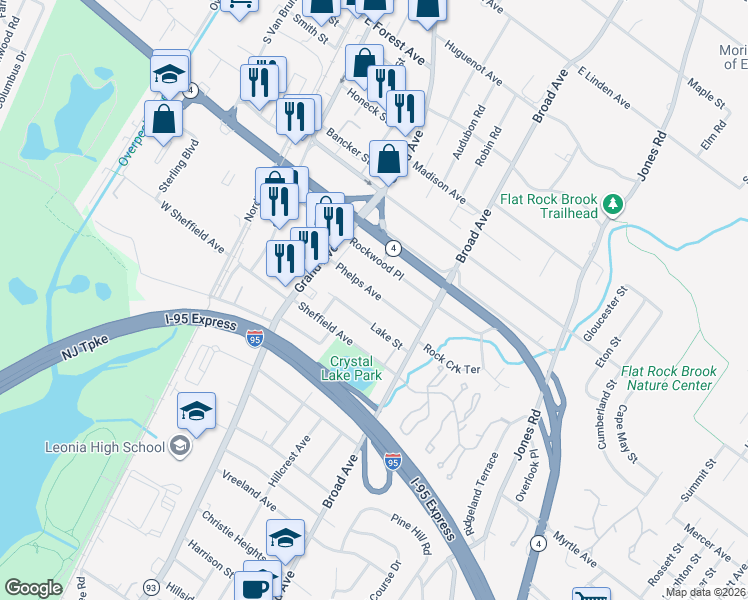 map of restaurants, bars, coffee shops, grocery stores, and more near 139 Phelps Avenue in Englewood