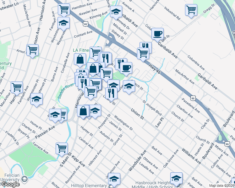 map of restaurants, bars, coffee shops, grocery stores, and more near 12 Massey Street in Lodi