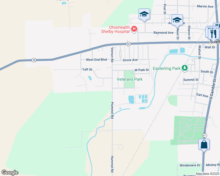 map of restaurants, bars, coffee shops, grocery stores, and more near 61 Vernon Road in Shelby