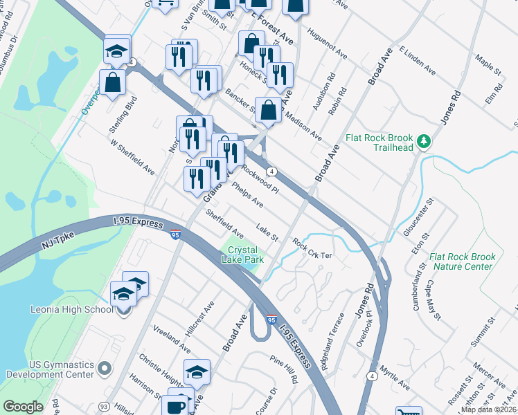 map of restaurants, bars, coffee shops, grocery stores, and more near 139 Phelps Avenue in Englewood