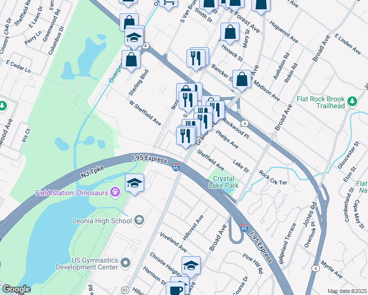 map of restaurants, bars, coffee shops, grocery stores, and more near 48 Sheffield Avenue in Englewood