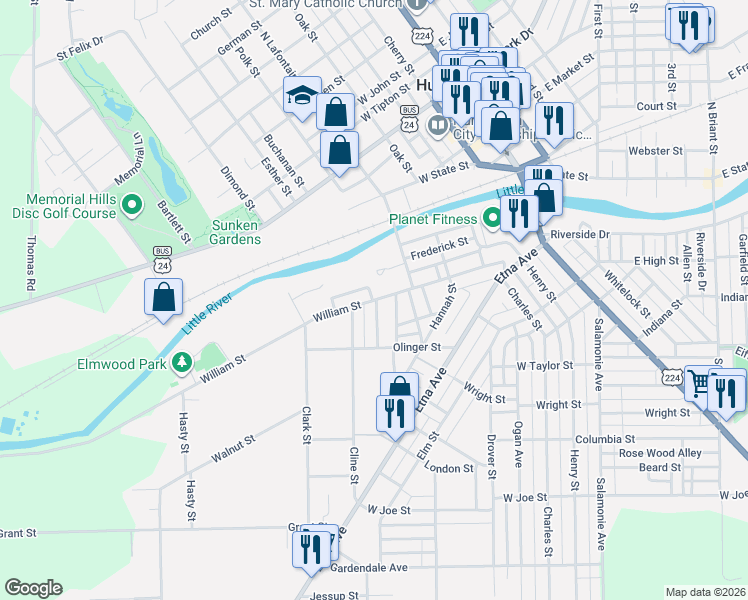 map of restaurants, bars, coffee shops, grocery stores, and more near 700 William Street in Huntington