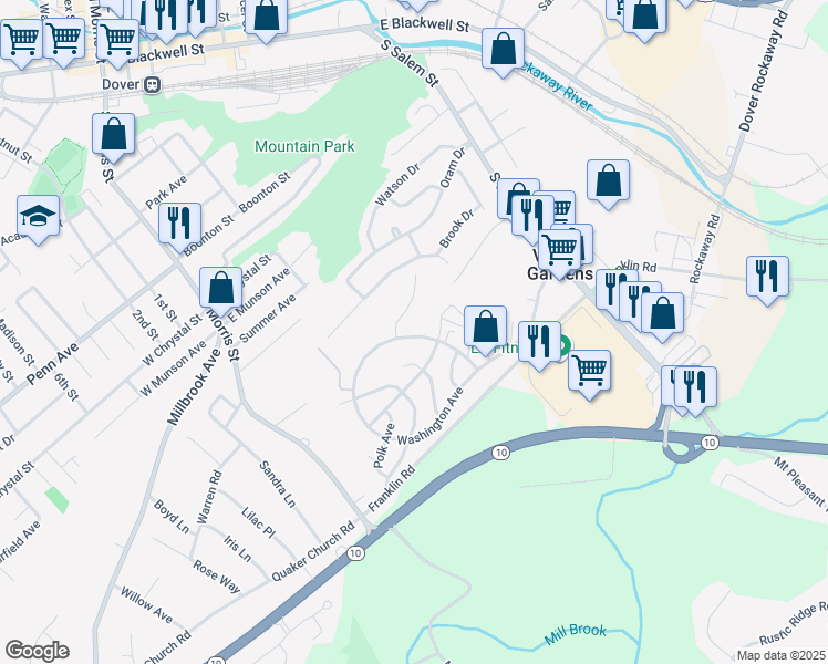map of restaurants, bars, coffee shops, grocery stores, and more near 385 Washington Avenue in Dover