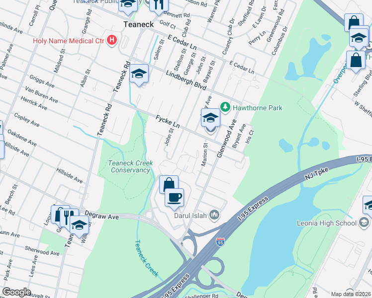 map of restaurants, bars, coffee shops, grocery stores, and more near 11 Eliot Court in Teaneck