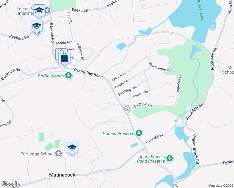 map of restaurants, bars, coffee shops, grocery stores, and more near 223 Oyster Bay Road in Locust Valley