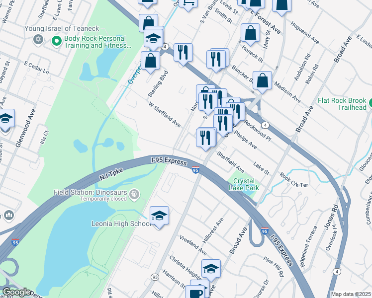 map of restaurants, bars, coffee shops, grocery stores, and more near 17 Brookside Avenue in Englewood