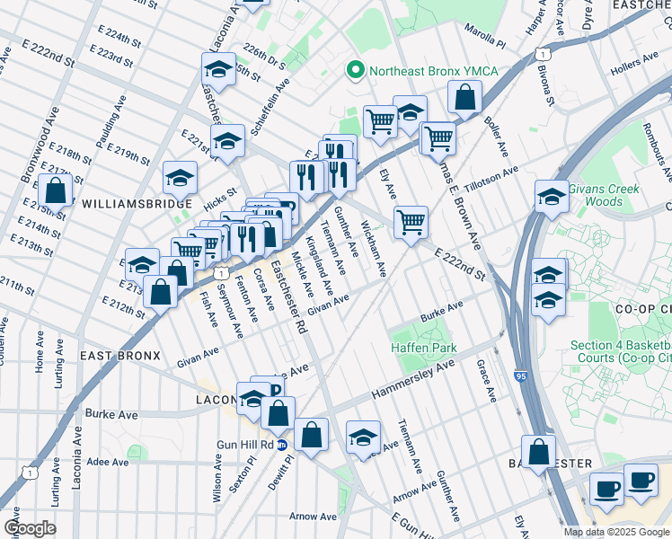 map of restaurants, bars, coffee shops, grocery stores, and more near 3337 Tiemann Avenue in Bronx