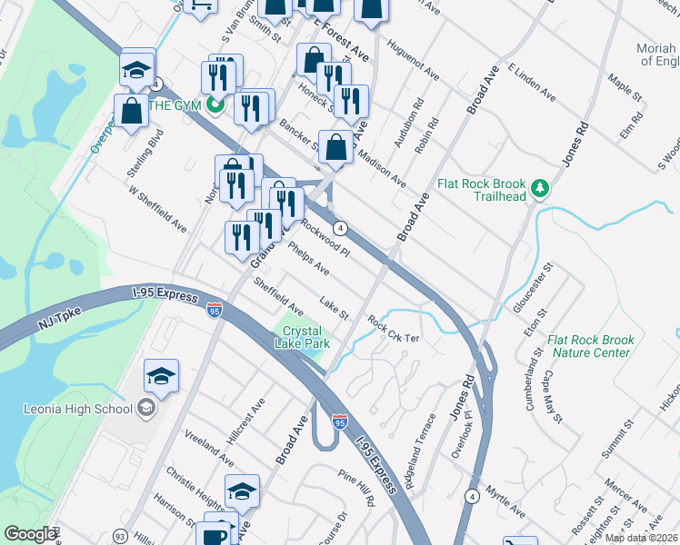 map of restaurants, bars, coffee shops, grocery stores, and more near 139 Phelps Avenue in Englewood