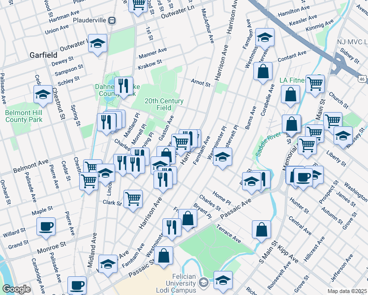 map of restaurants, bars, coffee shops, grocery stores, and more near 275 Macarthur Avenue in Garfield