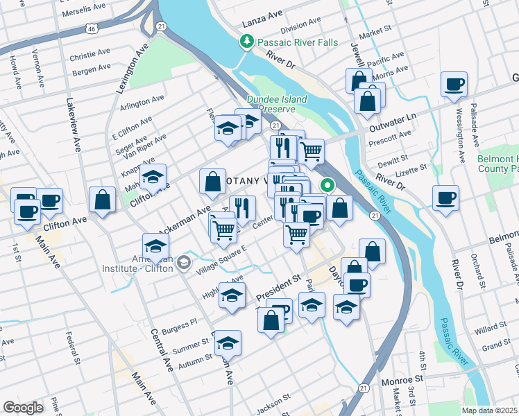 map of restaurants, bars, coffee shops, grocery stores, and more near 19 James Street in Clifton