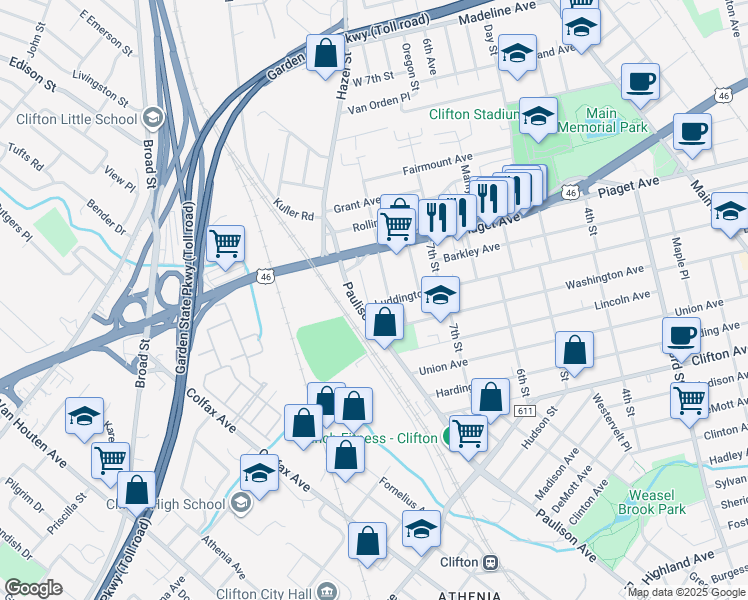 map of restaurants, bars, coffee shops, grocery stores, and more near 8 Josh Court in Clifton