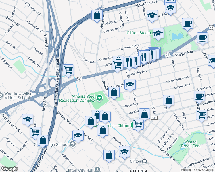 map of restaurants, bars, coffee shops, grocery stores, and more near 8 Josh Court in Clifton