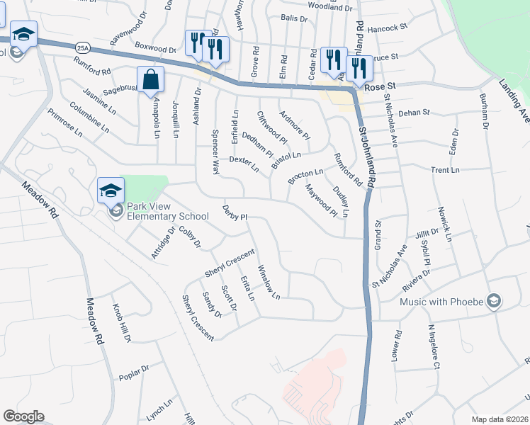 map of restaurants, bars, coffee shops, grocery stores, and more near 2 Ashland Drive in Kings Park