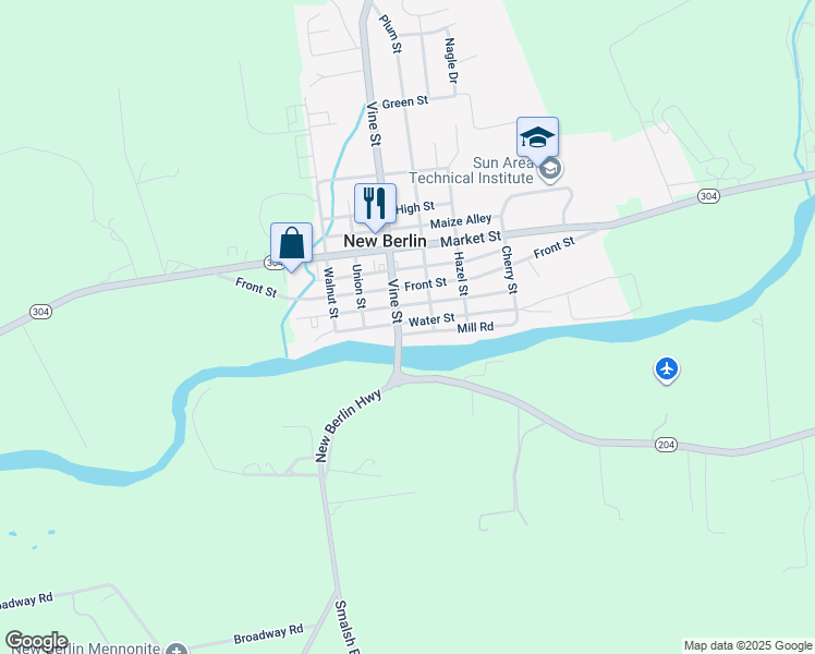 map of restaurants, bars, coffee shops, grocery stores, and more near 406 Water Street in New Berlin