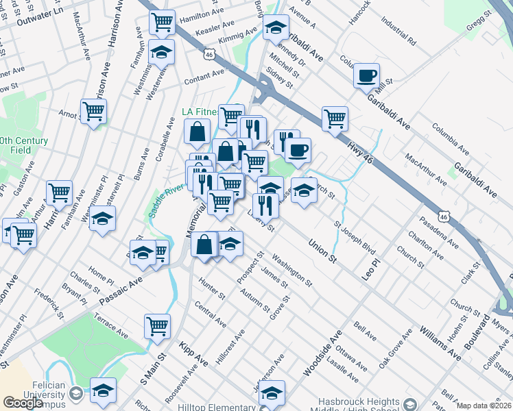 map of restaurants, bars, coffee shops, grocery stores, and more near 48 Union Street in Lodi