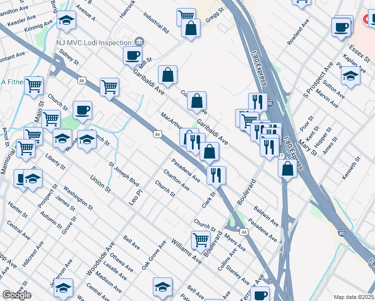 map of restaurants, bars, coffee shops, grocery stores, and more near in Lodi