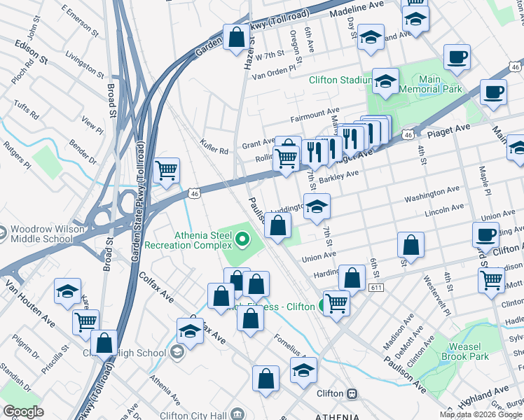 map of restaurants, bars, coffee shops, grocery stores, and more near 8 Josh Court in Clifton