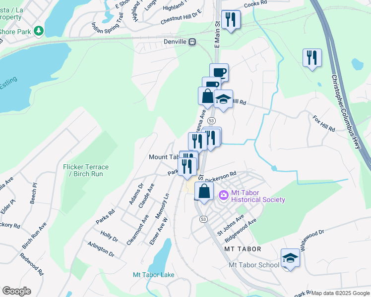 map of restaurants, bars, coffee shops, grocery stores, and more near 60 Lackawanna Avenue in Denville