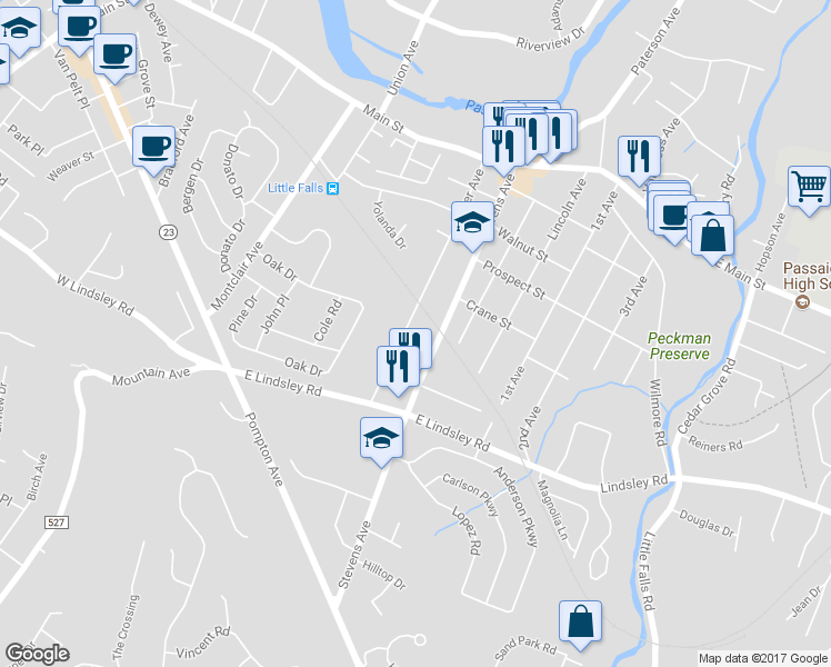 map of restaurants, bars, coffee shops, grocery stores, and more near 154 Center Avenue in Little Falls
