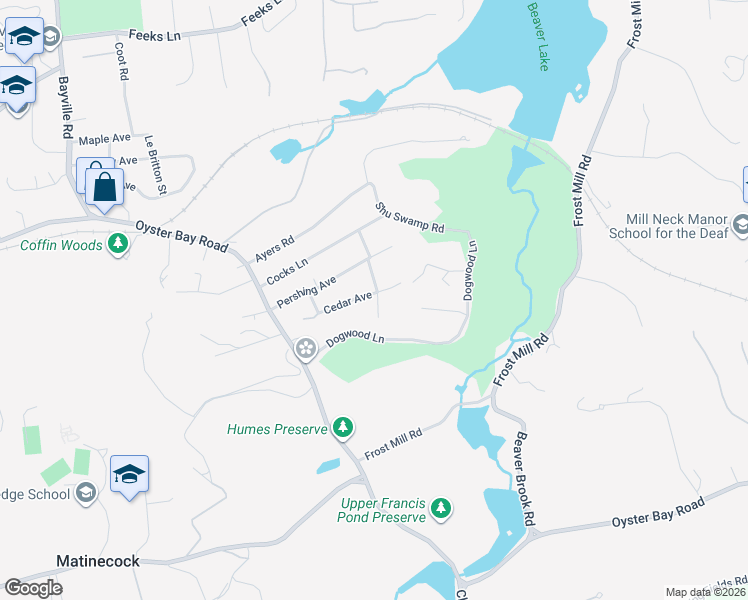 map of restaurants, bars, coffee shops, grocery stores, and more near 18 Woods Road in Locust Valley