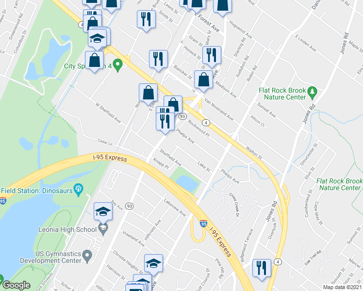 map of restaurants, bars, coffee shops, grocery stores, and more near 107 Lake Street in Englewood