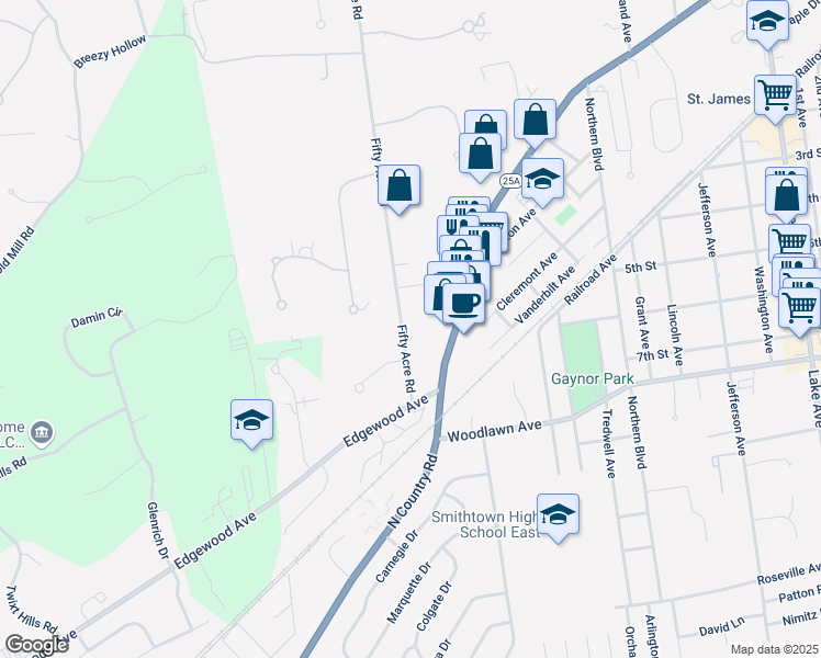 map of restaurants, bars, coffee shops, grocery stores, and more near 14 Fifty Acre Road in Saint James