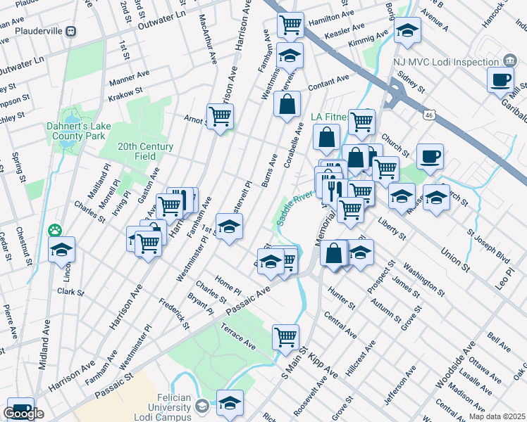 map of restaurants, bars, coffee shops, grocery stores, and more near 55 Corabelle Avenue in Lodi