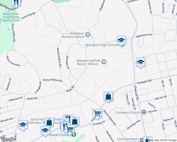 map of restaurants, bars, coffee shops, grocery stores, and more near 114A Wells Road in Northport