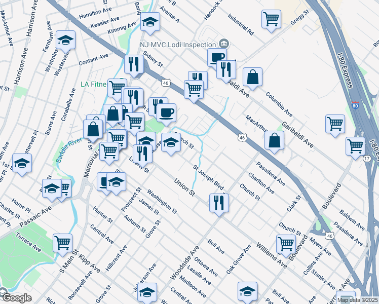 map of restaurants, bars, coffee shops, grocery stores, and more near 8 Christie Street in Lodi