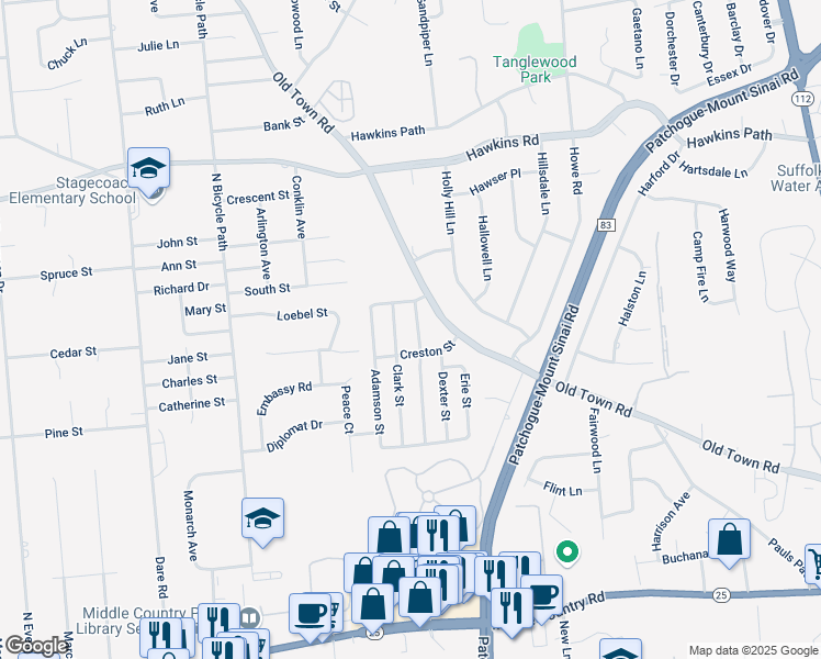 map of restaurants, bars, coffee shops, grocery stores, and more near 20 Hudson Street in Selden