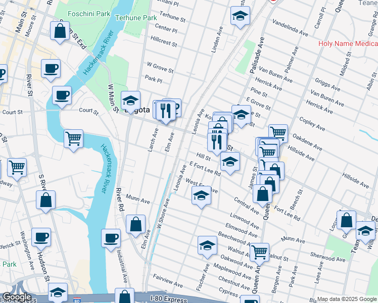 map of restaurants, bars, coffee shops, grocery stores, and more near 20 Hill Street in Bogota
